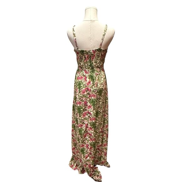 Shore Drive Womens Size Large Boho Floral Hi Low Green Pink Maxi Dress Festival - Picture 4 of 10